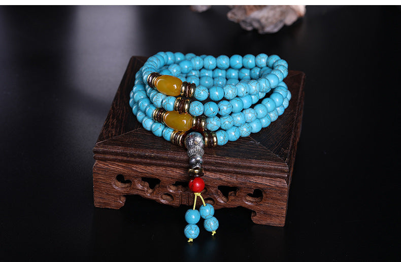 Tibetan 108 Turquoise Multi-Circle Porcelain Blue Beads Bracelet - Boosts Inner Peace and Style