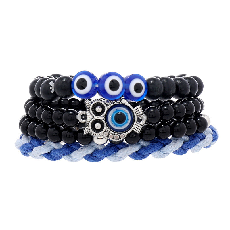 Evil Eye Glass Bracelet 4-Piece Set Woven Bracelet Wrist String