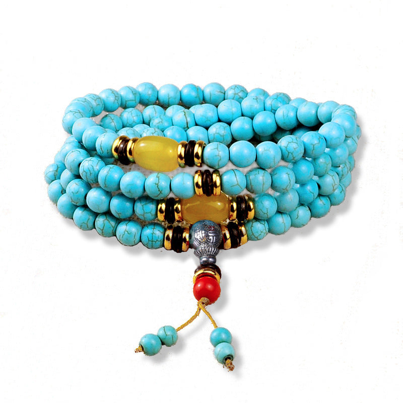 Tibetan 108 Turquoise Multi-Circle Porcelain Blue Beads Bracelet - Boosts Inner Peace and Style