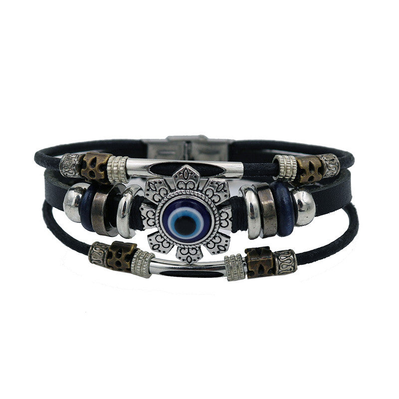 Evil Eye Bracelet Vintage Multi-Layer Beaded Leather Bracelet