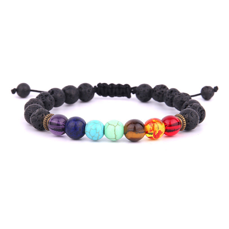 7 Chakra Handmade Beaded Tiger Eye Volcanic Rock Yoga Bracelet