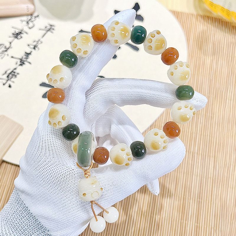 Small Brocade Pear Cat's Paw Bodhi Bracelet Genuine Hand Toy Bodhi Seed Bracelet Crafts Pliable Temperament Charcoal Cat's Paw Bracelet for Women