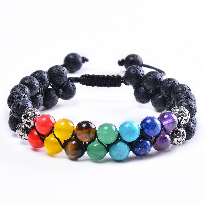 7 Chakra Double Row Nature Stone Adjustable Bracelet