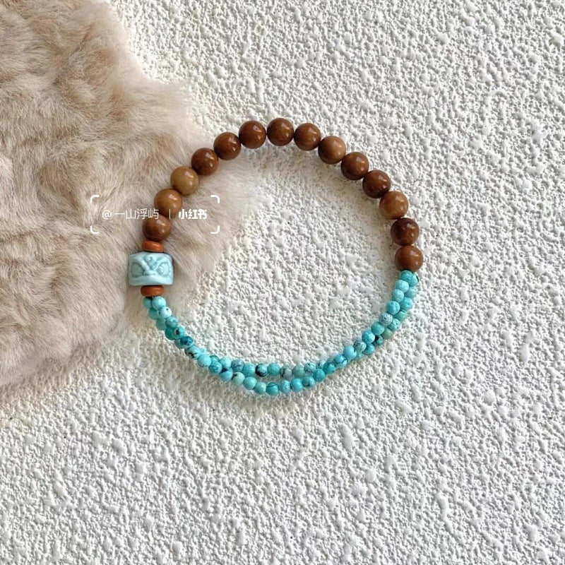 Turquoise Sandalwood  Wooden Bead Bracelet - Balance & Calming