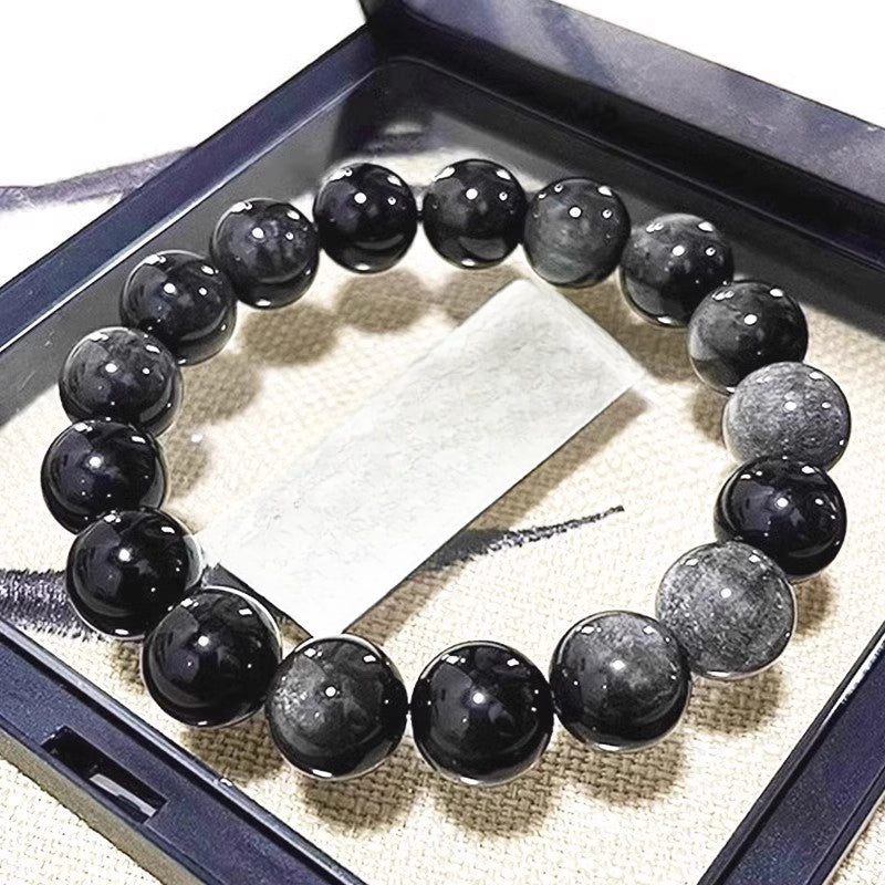 Black Myth Wukong Obsidian Silver Stone Bracelet - Legendary Power