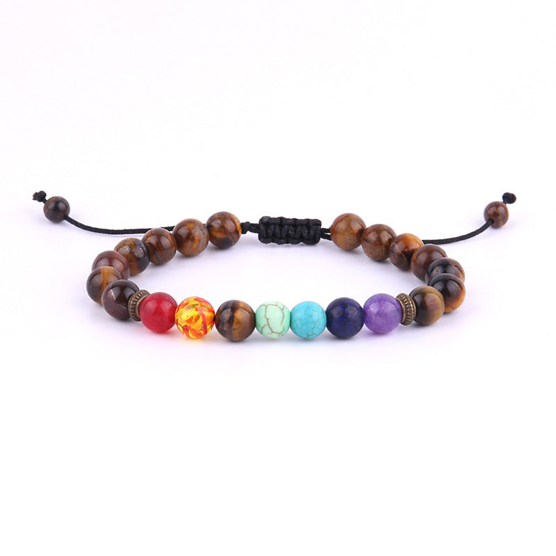 7 Chakra Handmade Beaded Tiger Eye Volcanic Rock Yoga Bracelet