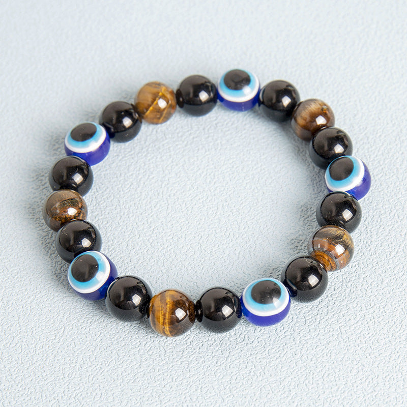 8mm Evil Eye Purple Tiger Green Gold Tiger Beaded Men's Bracelet