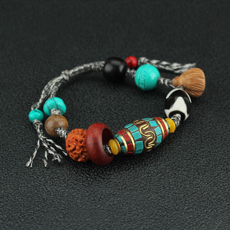 Vintage Nepal Beads Couple Bracelet Female Special-Interest Design High Sense Hand Jewelry Tibetan Ethnic Style Personalized Bracelet