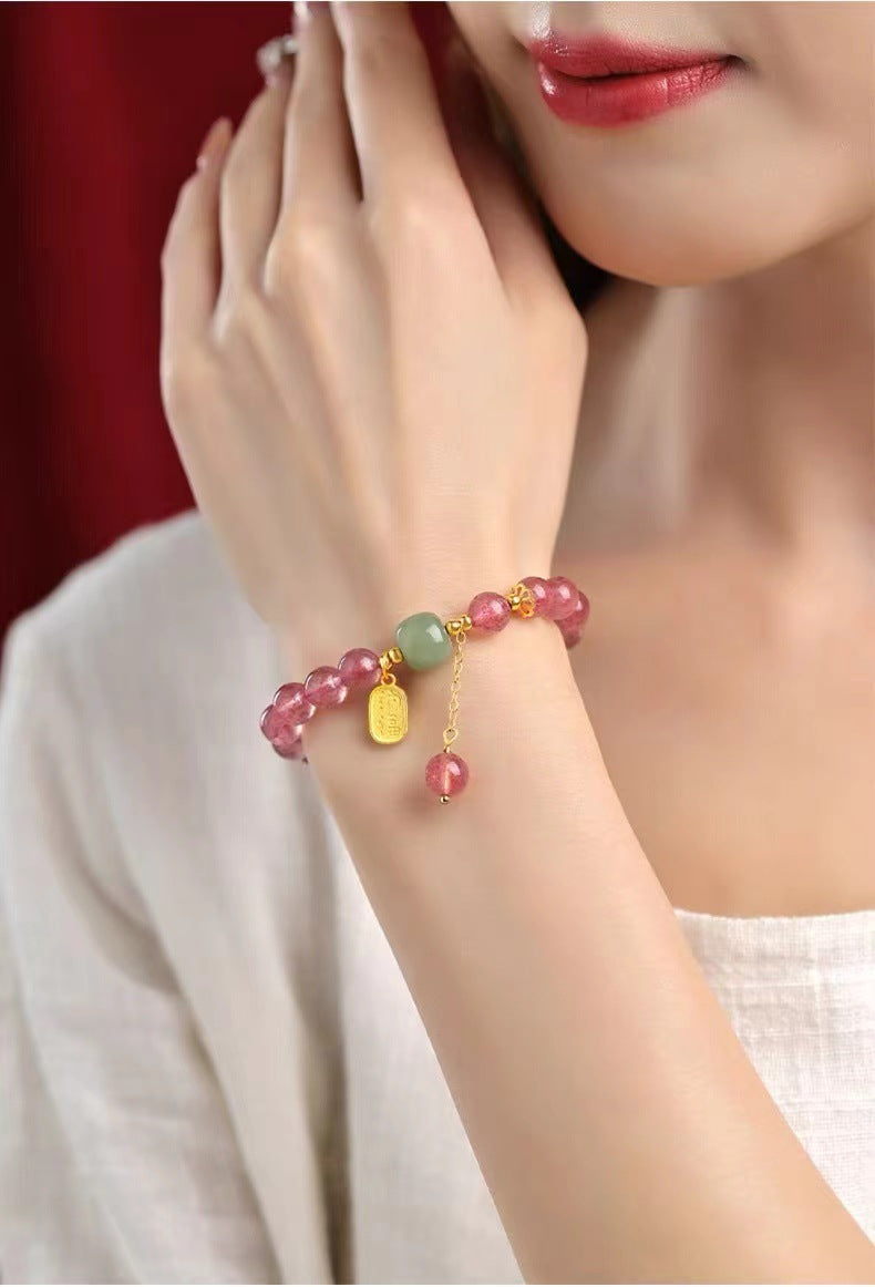 Pink Crystal Hetian Jade Bracelet