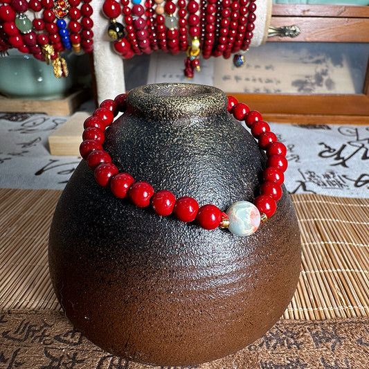 Natural Red Cinnabar and Shoushan Stone Bracelet - Boosts Confidence and Courage