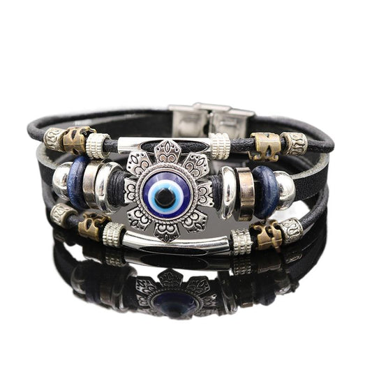 Evil Eye Bracelet Vintage Multi-Layer Beaded Leather Bracelet