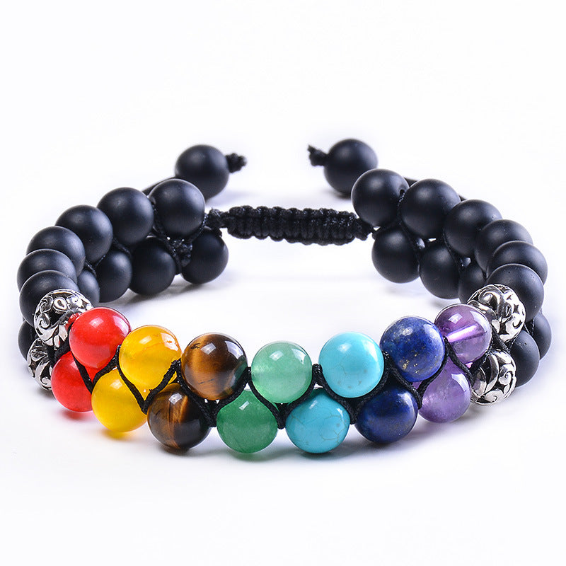 7 Chakra Double Row Nature Stone Adjustable Bracelet