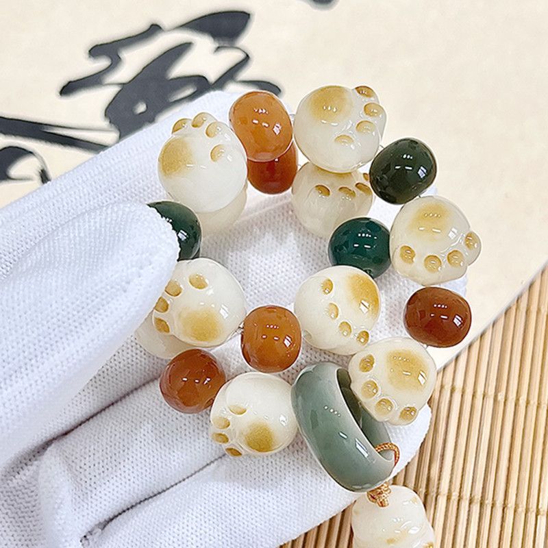 Small Brocade Pear Cat's Paw Bodhi Bracelet Genuine Hand Toy Bodhi Seed Bracelet Crafts Pliable Temperament Charcoal Cat's Paw Bracelet for Women