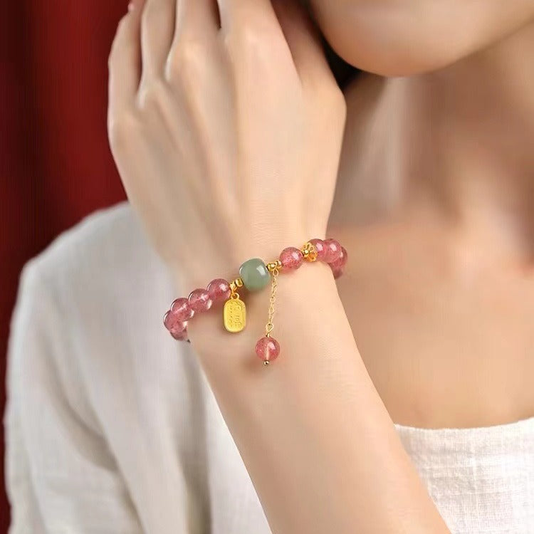 Pink Crystal Hetian Jade Bracelet