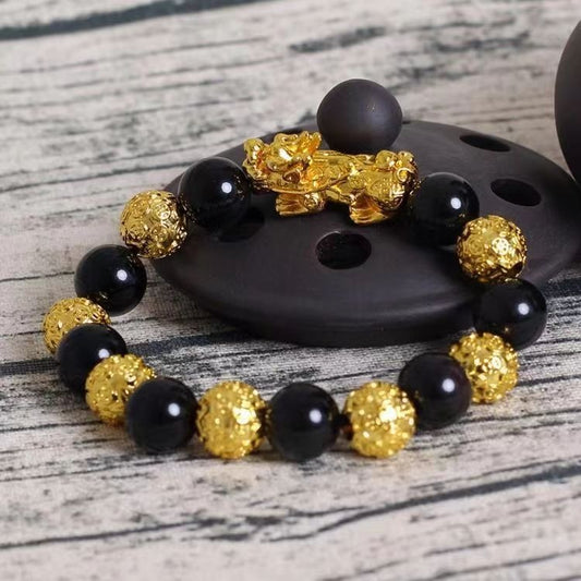 Natural Obsidian Vietnam Placer Gold Pi Xiu Bracelet-strength-fortune