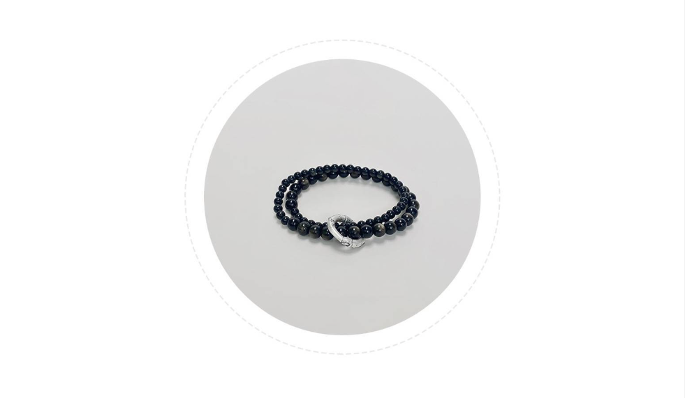 At Ease Natural Obsidian Double-Layer Beaded Silver Bracelet