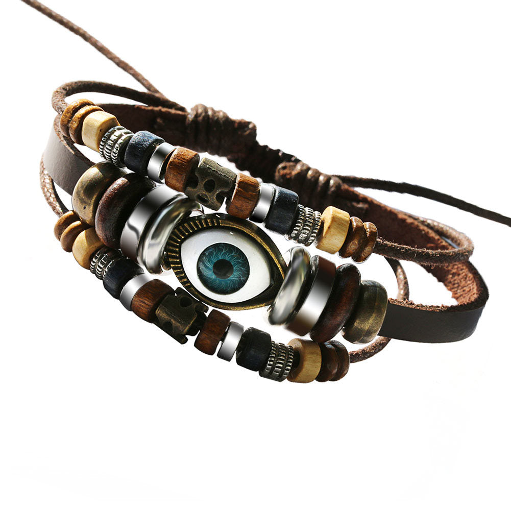 Turquoise Evil Eye Beaded Multi-Layer Leather Cord Bracelet