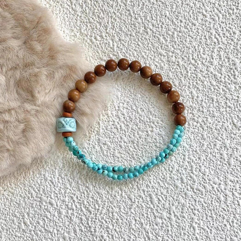 Turquoise Sandalwood  Wooden Bead Bracelet - Balance & Calming