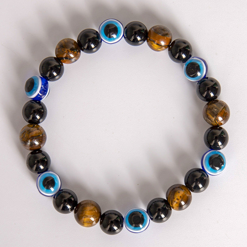 8mm Evil Eye Purple Tiger Green Gold Tiger Beaded Men's Bracelet