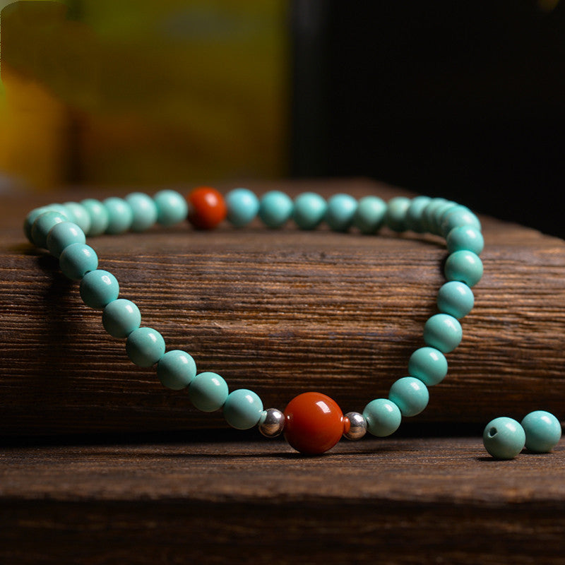 Natural Turquoise South Red Gem Stone Bracelet Handmade - Calming and Healing