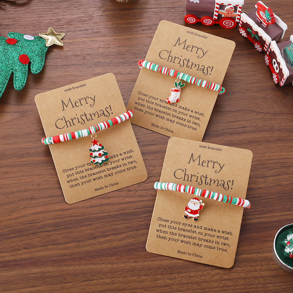 Christmas Element Card Bracelet Cute Elk Christmas Tree Woven Bracelet