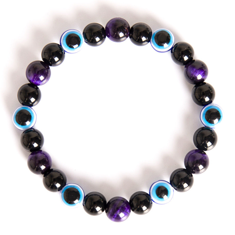 8mm Evil Eye Purple Tiger Green Gold Tiger Beaded Men's Bracelet