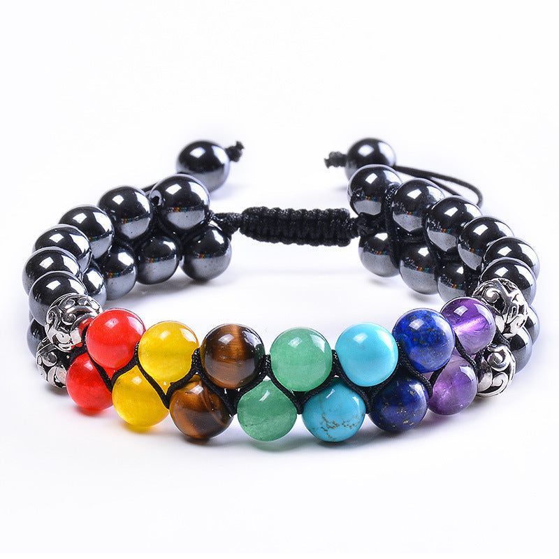 7 Chakra Double Row Nature Stone Adjustable Bracelet