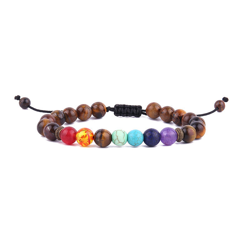 7 Chakra Handmade Beaded Tiger Eye Volcanic Rock Yoga Bracelet