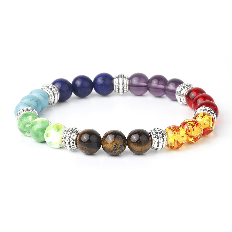 Colorful Natural Stone Bracelet Female Niche High-Grade Gold Spacer Beads Single Circle Elastic Bracelet Yoga Jewelry Wholesale