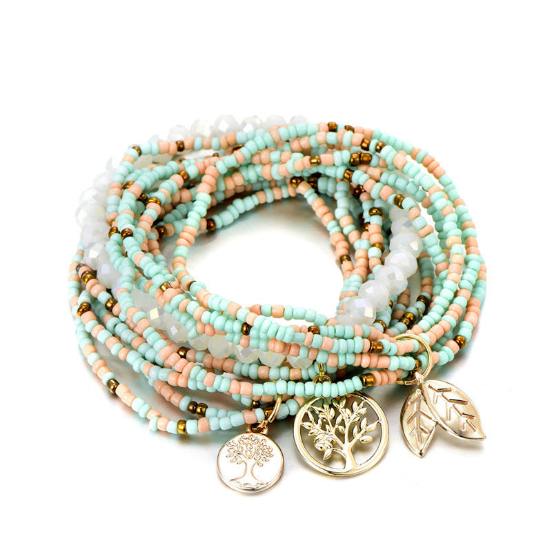 Bohemian Lucky Tree Ladies Tassel Multi-Layer Beaded Handmade Bracelet