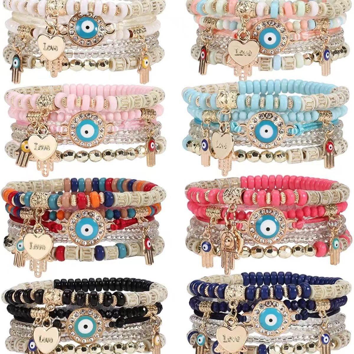 Bohemian Creative Devil's Eye Bracelet Palm Love All-Match Bead Multi-Layer Bracelet