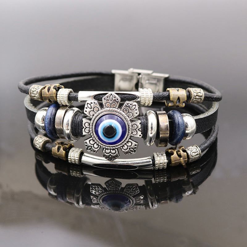 Evil Eye Bracelet Vintage Multi-Layer Beaded Leather Bracelet