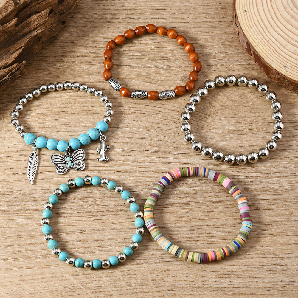 5 Sets Bohemian Butterfly Stackable Bead Bracelets