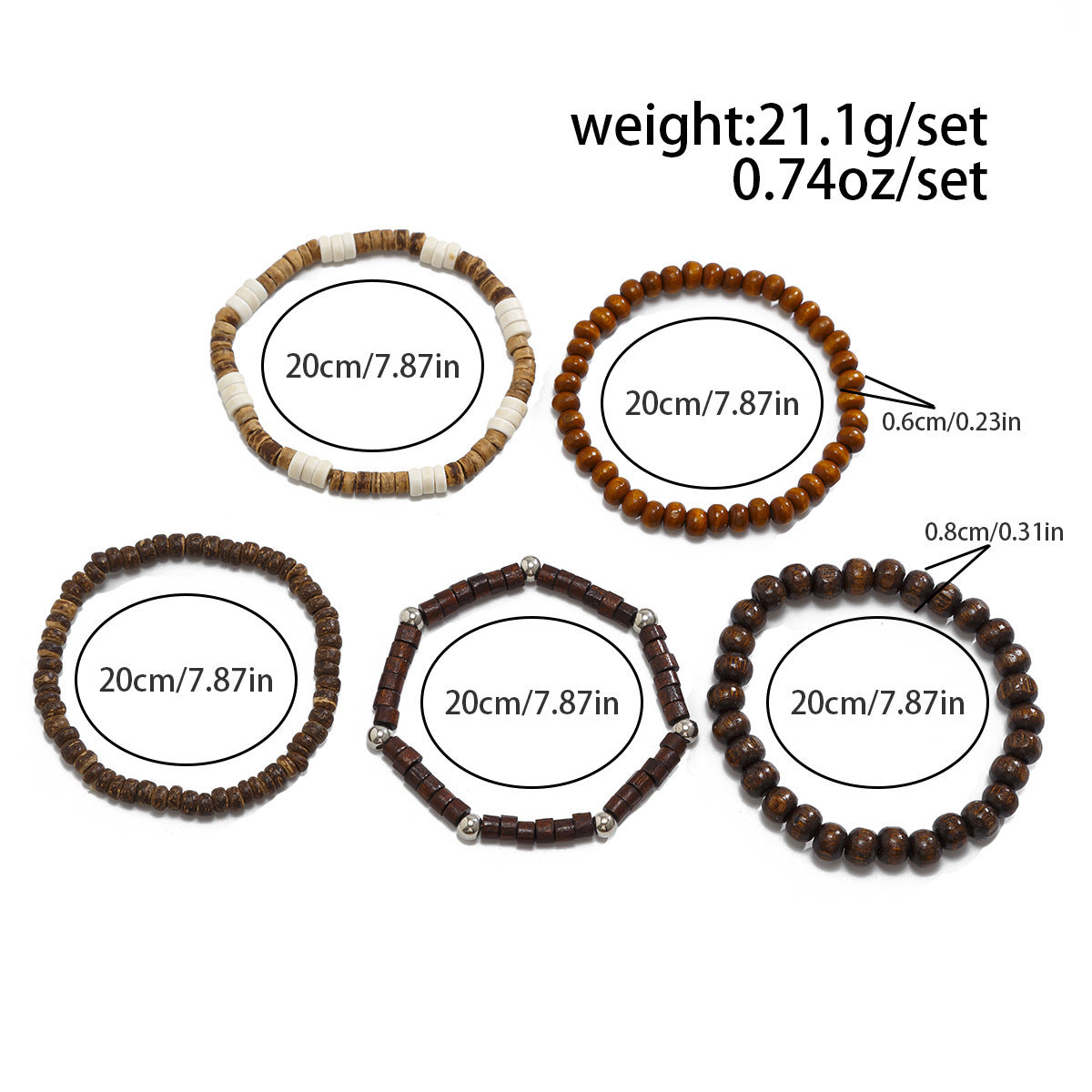 5 Sets Wooden Bead Beaded Bracelet