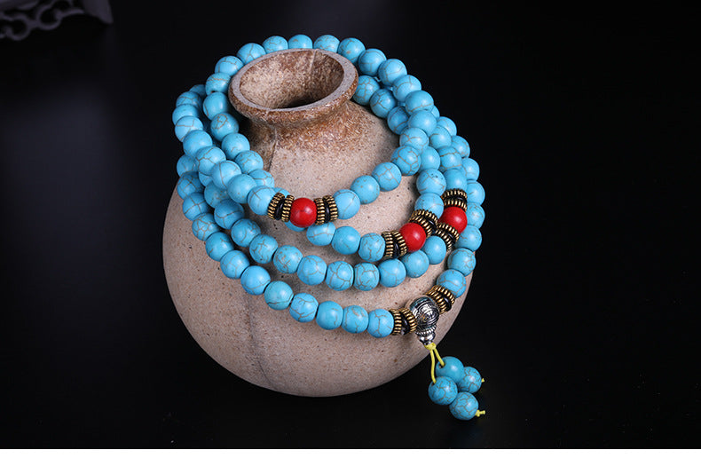 Tibetan 108 Turquoise Multi-Circle Porcelain Blue Beads Bracelet - Boosts Inner Peace and Style