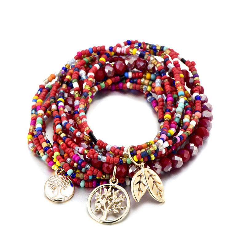 Bohemian Lucky Tree Ladies Tassel Multi-Layer Beaded Handmade Bracelet