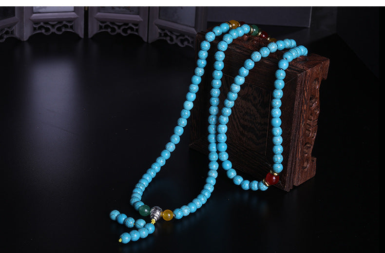 Tibetan 108 Turquoise Multi-Circle Porcelain Blue Beads Bracelet - Boosts Inner Peace and Style