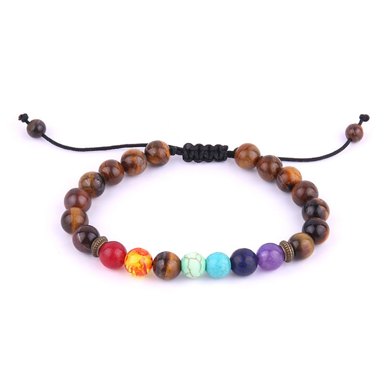 7 Chakra Handmade Beaded Tiger Eye Volcanic Rock Yoga Bracelet