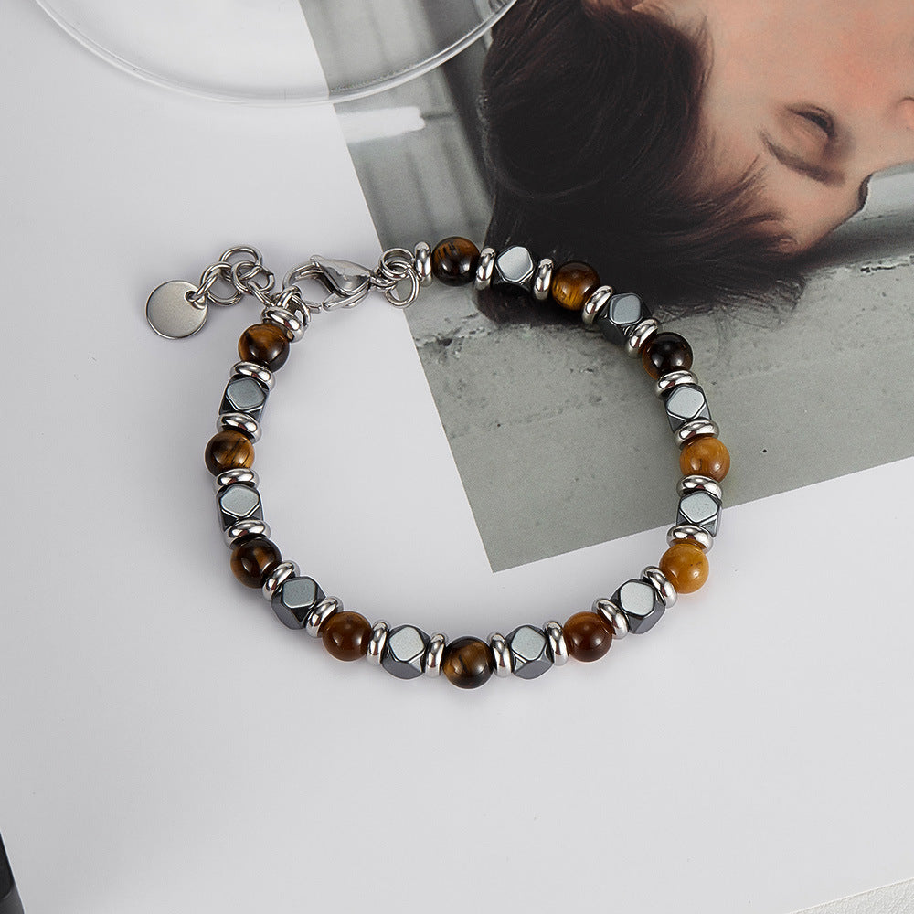 Tigereye Haematite St Steel Bracelet - Handmade & Stitched-zen-wealth