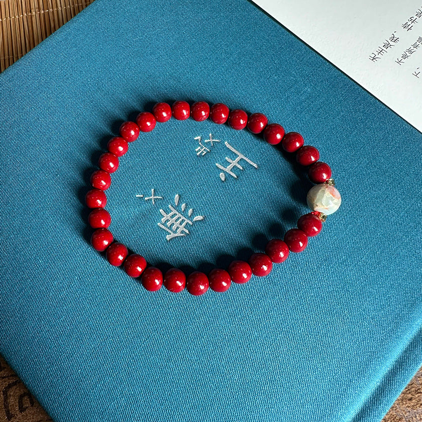 Natural Red Cinnabar and Shoushan Stone Bracelet - Boosts Confidence and Courage