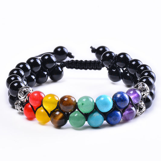 7 Chakra Double Row Nature Stone Adjustable Bracelet