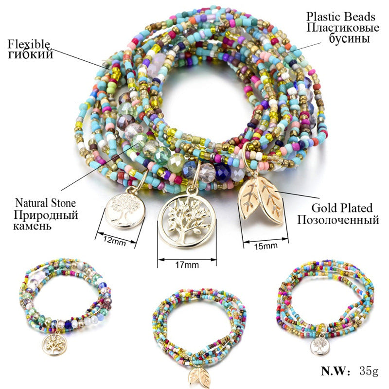 Bohemian Lucky Tree Ladies Tassel Multi-Layer Beaded Handmade Bracelet