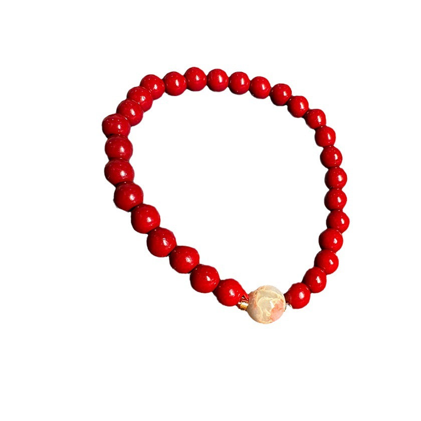 Natural Red Cinnabar and Shoushan Stone Bracelet - Boosts Confidence and Courage