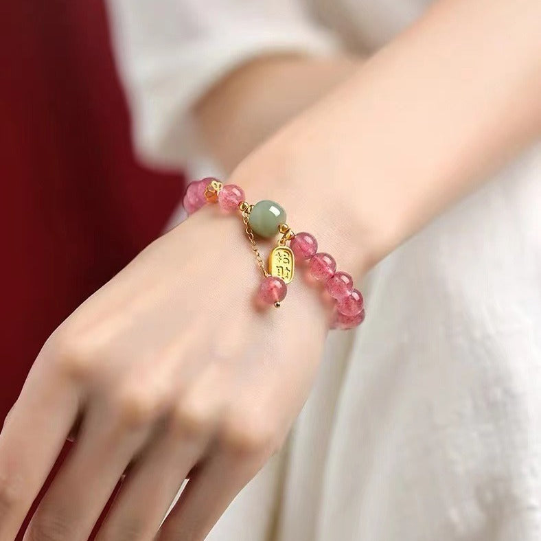 Pink Crystal Hetian Jade Bracelet