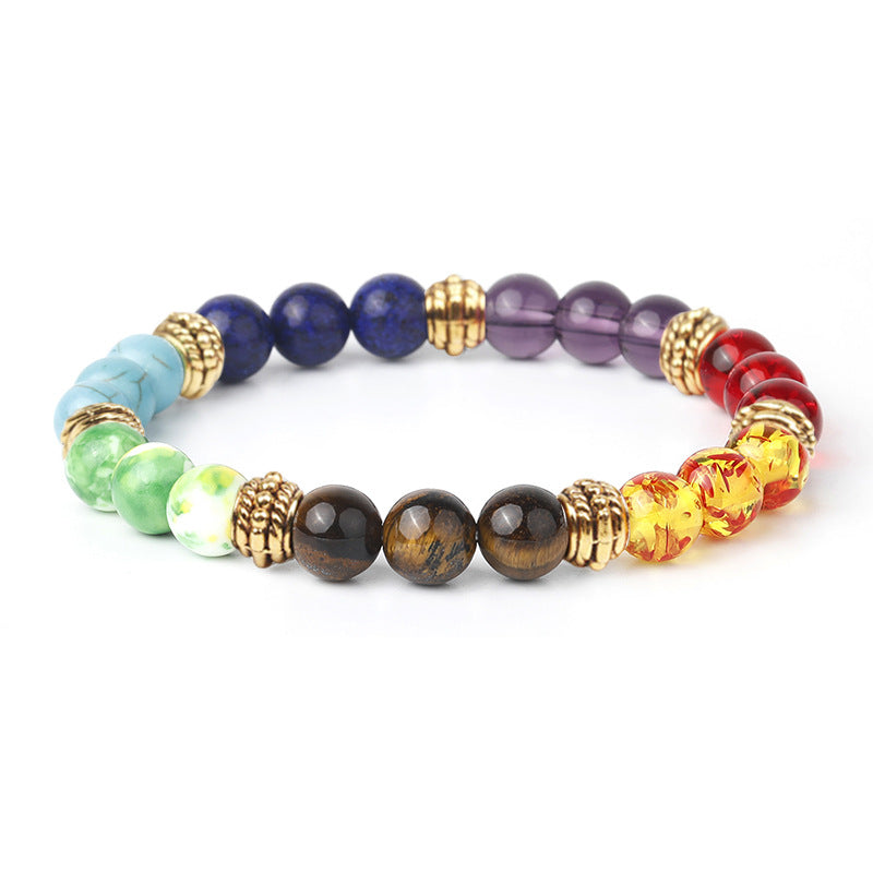 Colorful Natural Stone Bracelet Female Niche High-Grade Gold Spacer Beads Single Circle Elastic Bracelet Yoga Jewelry Wholesale