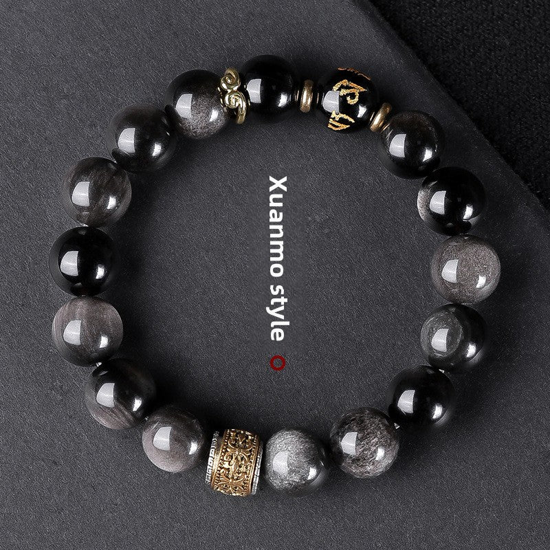 Black Myth Wukong Obsidian Silver Stone Bracelet - Legendary Power