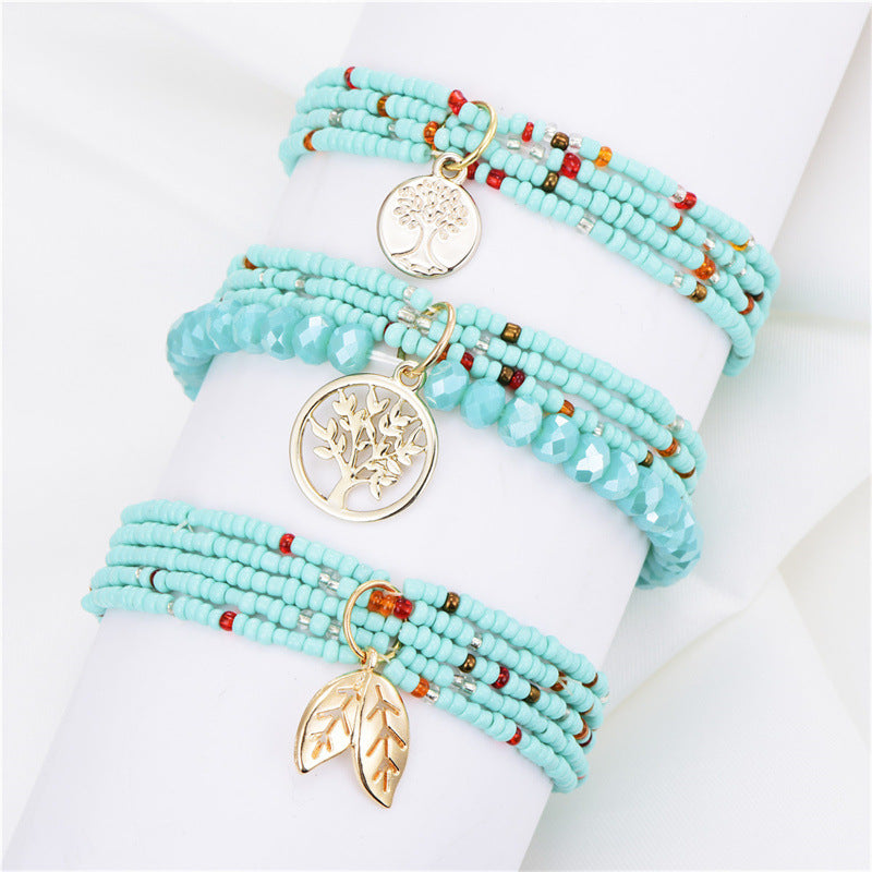 Bohemian Lucky Tree Ladies Tassel Multi-Layer Beaded Handmade Bracelet