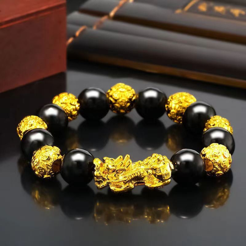 Natural Obsidian Vietnam Placer Gold Pi Xiu Bracelet-strength-fortune