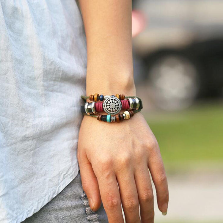 Turquoise Evil Eye Beaded Multi-Layer Leather Cord Bracelet