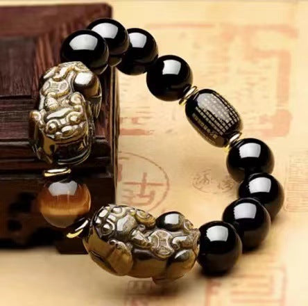 Longma Jewelry Natural Gold Yao Stone Pixiu Bracelet with Natural Tigereye